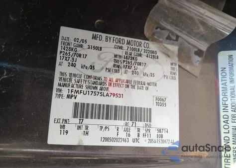 2005 Ford Expedition Eddie Bauer/King Ranch из США, поврежденный, VIN 1FMFU17575LA79531